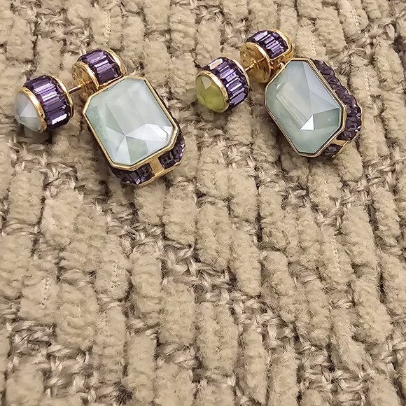 design.
Swarovski Orbita Reversible Drop Earrings - Green/ Purple/Blue - Picture 7 of 10